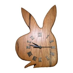 Vtg Handmade Wooden Playboy Bunny Rabbit Wall Clock Decor Man Cave Not Working
